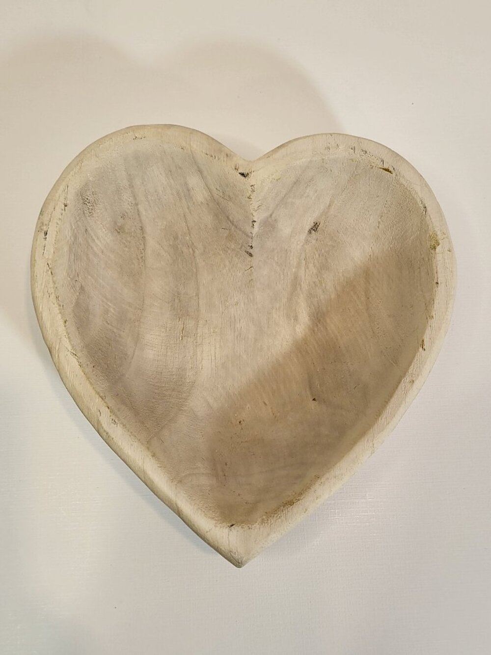 Hand-Carved Wooden Heart Dough Bowl –‎ Whitewashed Rustic Farmhouse Boho